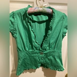 Green Stretchy Cotton Blouse - Medium - LVLX